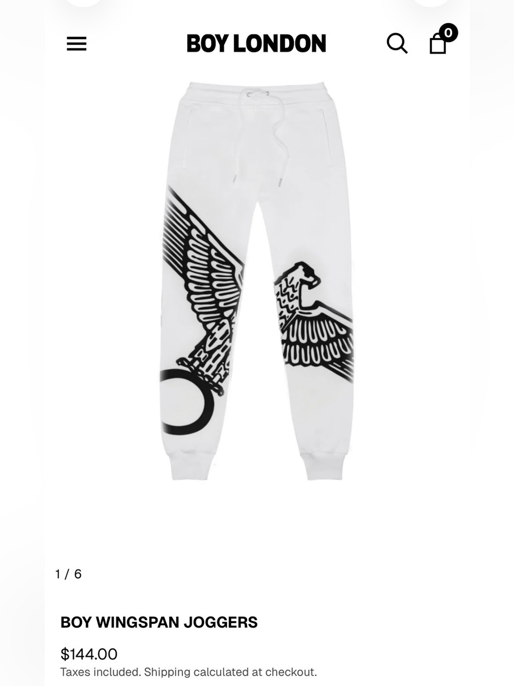 BOY LONDON Wingspan Graphic Joggers - White/Black